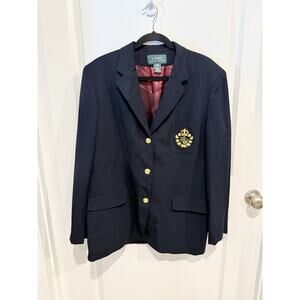 VTG Women's Lauren Ralph Lauren Suit Jacket Size 16 Navy Blue W/Pocket Emblem